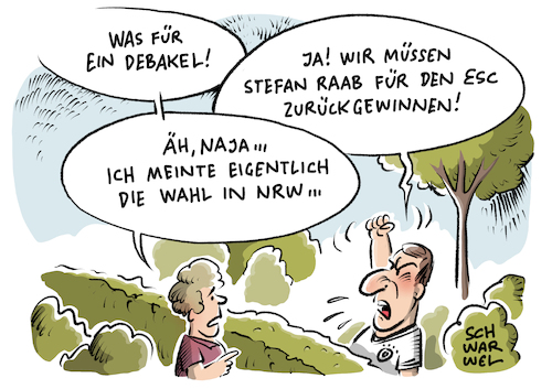 Cartoon: Wahl Schulz Hype ESC (medium) by Schwarwel tagged nrw,wahl,wahlen,schulz,effekt,hype,martin,bundeskanzler,eurovision,song,contest,esc,levina,deutschland,landtagswahl,bundestagswahl,cdu,spd,sozialdemokratie,sozialdemokrat,karikatur,schwarwel