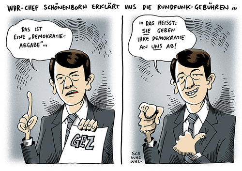 Cartoon: WDR Schönenborn GEZ (medium) by Schwarwel tagged wdr,fernsehen,chef,schoenenborn,shitstorm,skandal,gez,fersehen,tv,gebühr,karikatur,schwarwel
