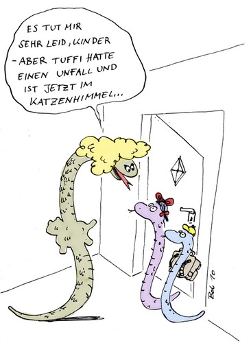 Cartoon: Wo ist Tuffi? (medium) by bob tagged schlange,haustier,katze,tod