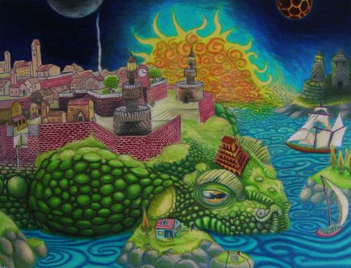 Cartoon: toadopolis (medium) by imaginarypeople tagged toad,island,coloredpencil