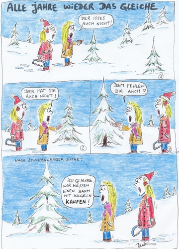 Cartoon: Alle Jahre wieder (medium) by Busch Cartoons tagged weihnachten,weihnachtsbaum,blondine,schnee,kugel,säge,suche,christmas