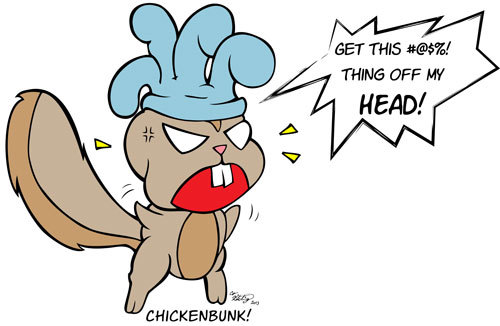 Cartoon: OMG chickenbunk (medium) by hellgolem tagged chickenbunk,character,illustration,cartoon,cam,kitching,funny,chipmunk,chicken