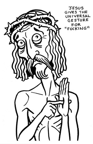 Cartoon: toon 06 (medium) by kernunnos tagged jesus,stigmata,rude,hand,gestures,christ