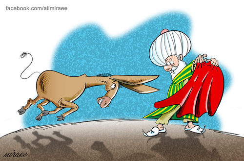 Cartoon: Nasreddin Hodja (medium) by Ali Miraee tagged ali,miraee,miraie,mirae,mirayi,nasreddin,hodja,donkey,iran