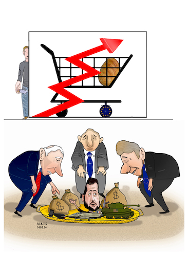 Cartoon: Backing of  US war in Ukraine .. (medium) by Shahid Atiq tagged eu