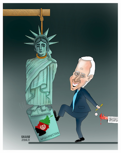 Cartoon: Biden executed freedom! (medium) by Shahid Atiq tagged afghanistan