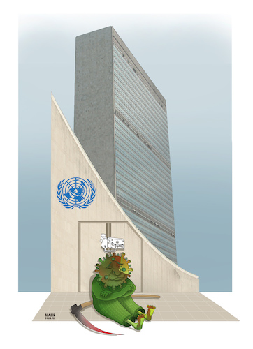 Cartoon: Corona and UN general assembly ! (medium) by Shahid Atiq tagged un
