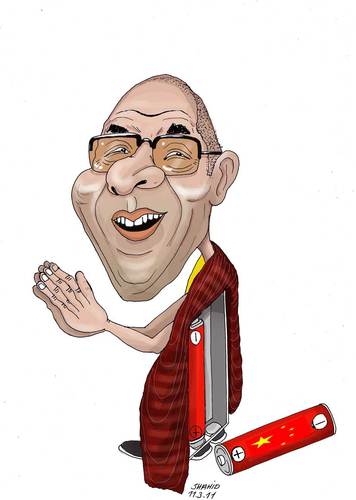 Cartoon: Dalai Lama (medium) by Shahid Atiq tagged lama,dalai