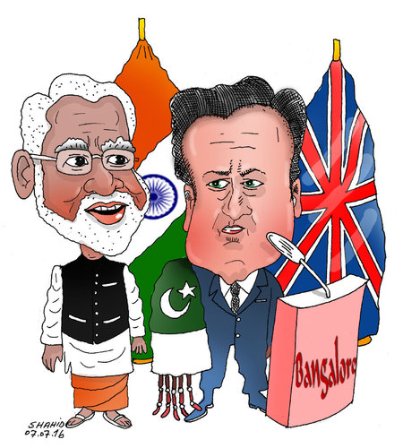 Cartoon: David Cameron in India (medium) by Shahid Atiq tagged afghanistan,kabul,syria,iran,switzerland,schweiz,usa,france,football,safi,cartooneu,uk,india,shahid,atiq
