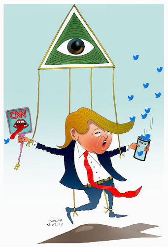 Cartoon: Donald Trump stinging the media! (medium) by Shahid Atiq tagged afghanistan,balkh,helmand,kabul,london,nangarhar,attack
