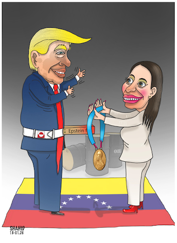 Cartoon: Dramatic Nobel! (medium) by Shahid Atiq tagged venezuela