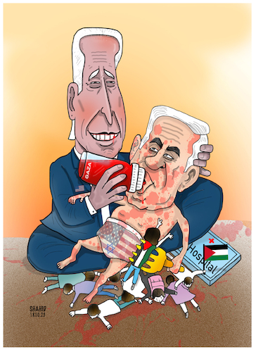 Cartoon: Feeding the war! (medium) by Shahid Atiq tagged palestine