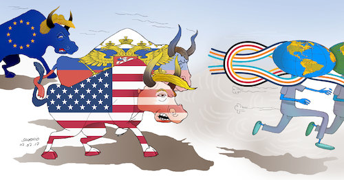 Cartoon: G20  Hamburg bull race ! (medium) by Shahid Atiq tagged afghanistan,balkh,helmand,kabul,london,nangarhar,attack