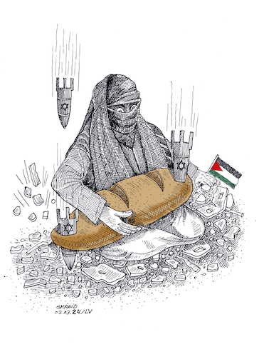 Cartoon: Gaza food aid crisis! (medium) by Shahid Atiq tagged gaza