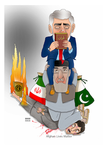 Cartoon: Iran regime burned AFG alive ! (medium) by Shahid Atiq tagged afghanistan