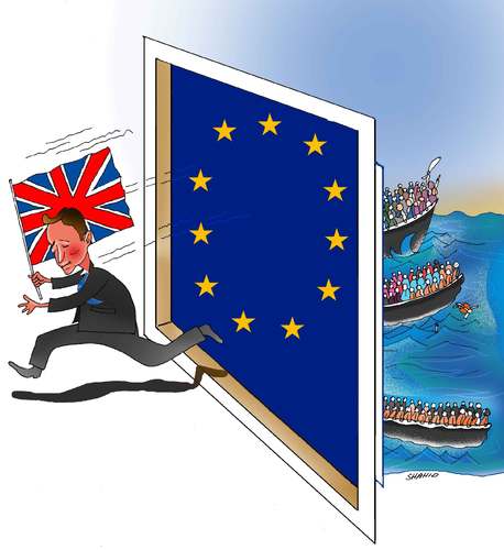 Cartoon: Will the UK leave the EU ? (medium) by Shahid Atiq tagged the,usa,schweiz,switzerland,iran,syria,kabul,afghanistan