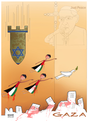 Cartoon: Let Gaza live! (medium) by Shahid Atiq tagged palestine