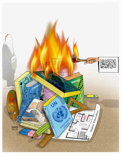 Cartoon: Let me learn and work! (medium) by Shahid Atiq tagged afghanistan