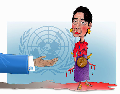 Cartoon: Myanmar Return the Nobel Prize ! (medium) by Shahid Atiq tagged afghanistan,balkh,helmand,kabul,london,nangarhar,attack