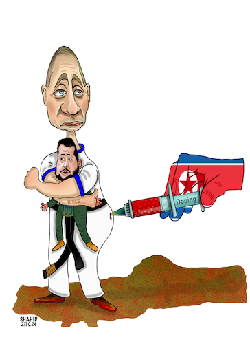 Cartoon: North Korea is doping Putin! (medium) by Shahid Atiq tagged ukraine