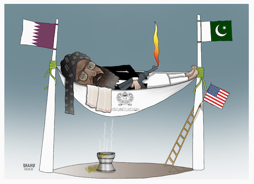 Cartoon: Pakistan and Qatar spokesman! (medium) by Shahid Atiq tagged afghanistan