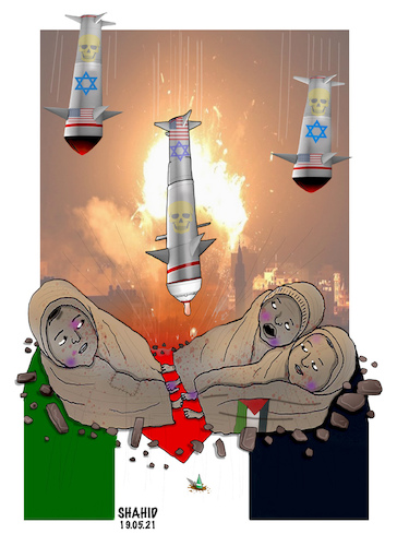 Cartoon: Palestinian kids under fire ! (medium) by Shahid Atiq tagged palestinian