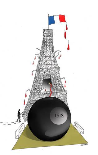 Cartoon: Paris Aattack (medium) by Shahid Atiq tagged afghanistan,kabul,terrorism,taliban