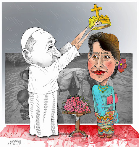 Cartoon: Pope in Myanmar ! (medium) by Shahid Atiq tagged myanmar