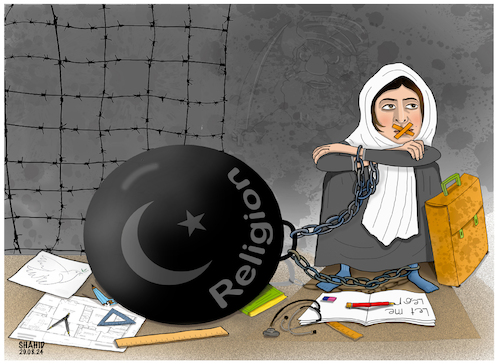 Cartoon: Religion and old beliefs! (medium) by Shahid Atiq tagged afghanistan