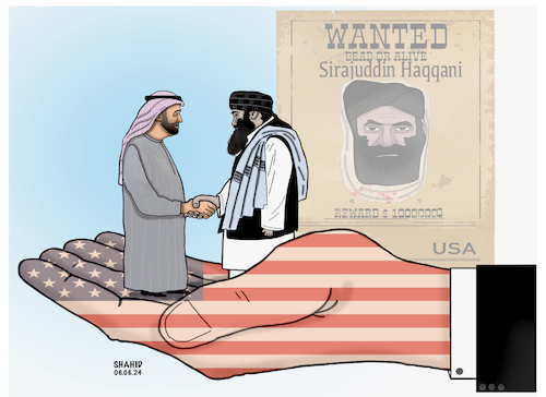 Cartoon: S.Haqqni in Emirates! (medium) by Shahid Atiq tagged afghanistan