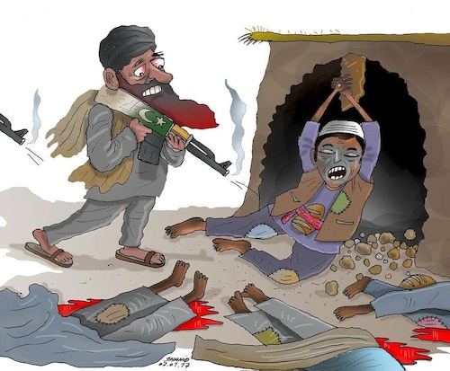 Cartoon: STOP HAZARA KILLING ! (medium) by Shahid Atiq tagged afghanistan,kabul,hazara,human,shahid,bahar,hiba,rayian