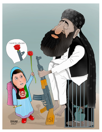 Cartoon: Taliban ban  girls education! (medium) by Shahid Atiq tagged afghanistan