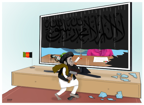 Cartoon: Taliban shut down TV! (medium) by Shahid Atiq tagged afghanistan