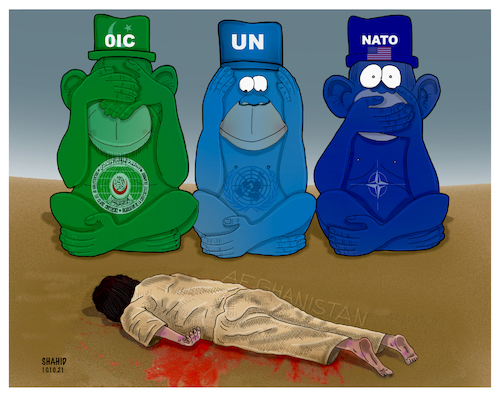 Cartoon: The world are silence! (medium) by Shahid Atiq tagged afghanistan