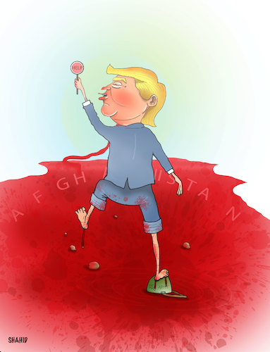 Cartoon: Trump pulls himself ! (medium) by Shahid Atiq tagged afghanistan