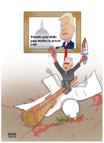 Cartoon: Trump Thanks Netanyahu! (medium) by Shahid Atiq tagged iran