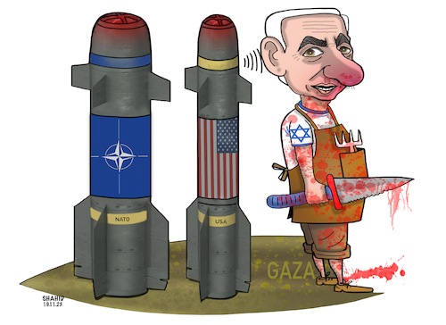 Cartoon: We are behind you! (medium) by Shahid Atiq tagged palestine