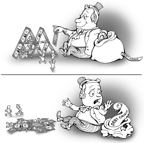 Cartoon: house of cards (medium) by gonopolsky tagged crisis,debt,dollar