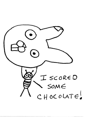 Cartoon: Gross But Cute (medium) by Deborah Leigh tagged ant,easter,chocolate,bw,bunny,rabbit