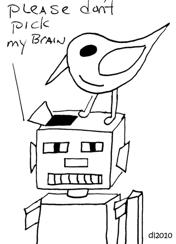Cartoon: Gross But Cute (medium) by Deborah Leigh tagged grossbutcute,bw,drawing,bird,robot,brain,deborahleigh
