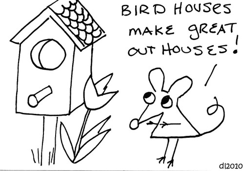 Cartoon: Gross But Cute (medium) by Deborah Leigh tagged grossbutcute,doodle,cartoon,bw,mouse,birdhouse,outhouse