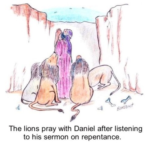Cartoon: Lions and Daniel pray in den (medium) by efbee1000 tagged ancient,bible,pray,daniel,den,lion