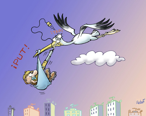 Cartoon: Baby hunter (medium) by llobet tagged stork,hunter,baby