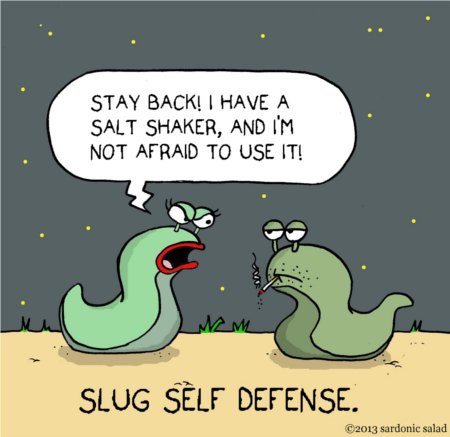 Cartoon: slug self protection (medium) by sardonic salad tagged slug,cartoon,comic,sardonic,salad,humor