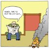 Cartoon: put the cat out (small) by sardonic salad tagged cat,fire,burning,out,cartoon,comic,sardonic,salad