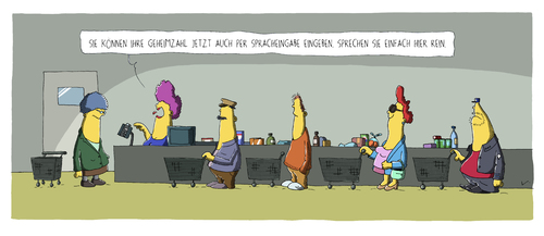 Cartoon: Geheimzahl (medium) by SCHÖN BLÖD tagged thomas,luft,cartoon,lustig,geheimzahl,kasse,kassiererin,oma,einkaufen,supermarkt,einkaufswagen,pin,code,schlange,thomas,luft,cartoon,lustig,geheimzahl,kasse,kassiererin,oma,einkaufen,supermarkt,einkaufswagen,pin,code,schlange