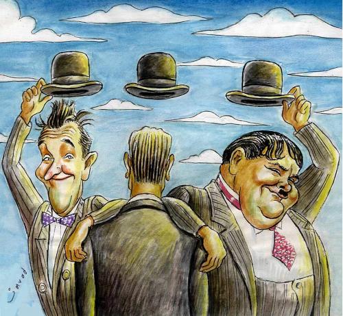 Cartoon: Favorite comedians of Magritte (medium) by javad alizadeh tagged laurel,hardy,magritte,