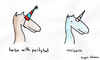 Cartoon: unicorn confusion (small) by zappablamma tagged unicorn,horse,with,party,hat,confusion,water,colour,paint