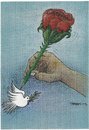 Cartoon: Rose and Pigeon (small) by ercan baysal tagged rose pigeon hand fly art artwork satire good job vision idea picture draw word tag opinion picturize create fine ercanbaysal resistance handmade work cartoons literature baysal artist