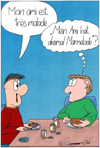 Cartoon: Französisch II (medium) by chaosartwork tagged französisch,deutsch,übersetzung,sprachen,barriere,missverständnis,marmelade